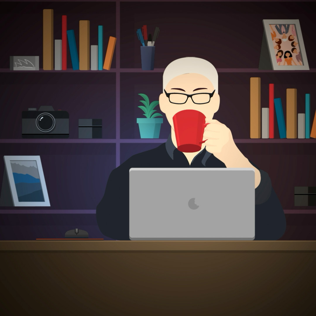 drinking coffee at desk illustration